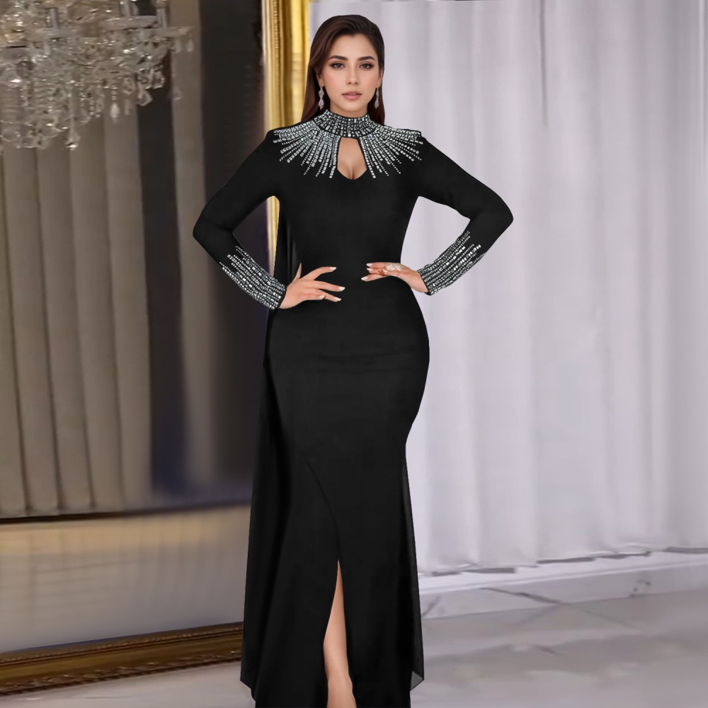 Long sleeve perspective fashion elegant dress for women