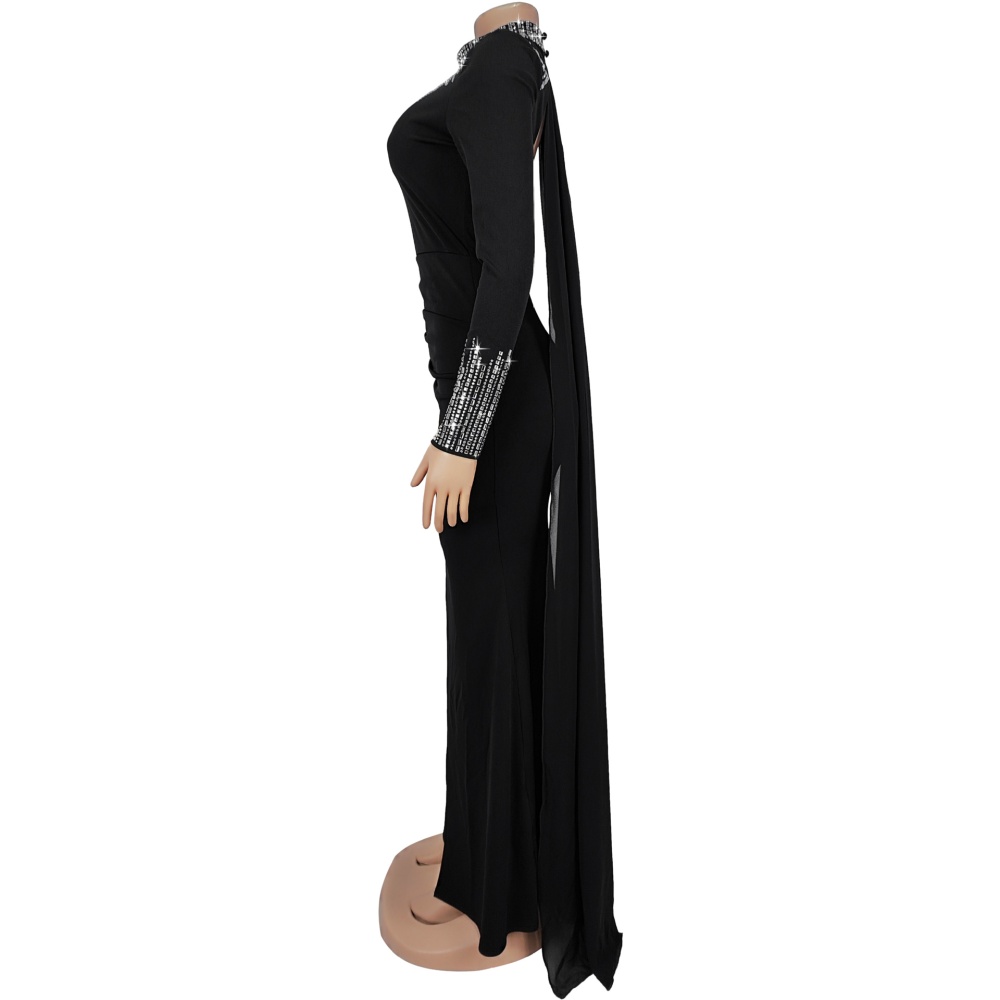 Long sleeve perspective fashion elegant dress for women