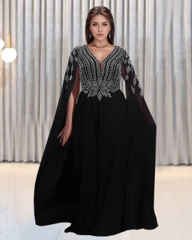 Chiffon perspective rhinestone European style dress for women