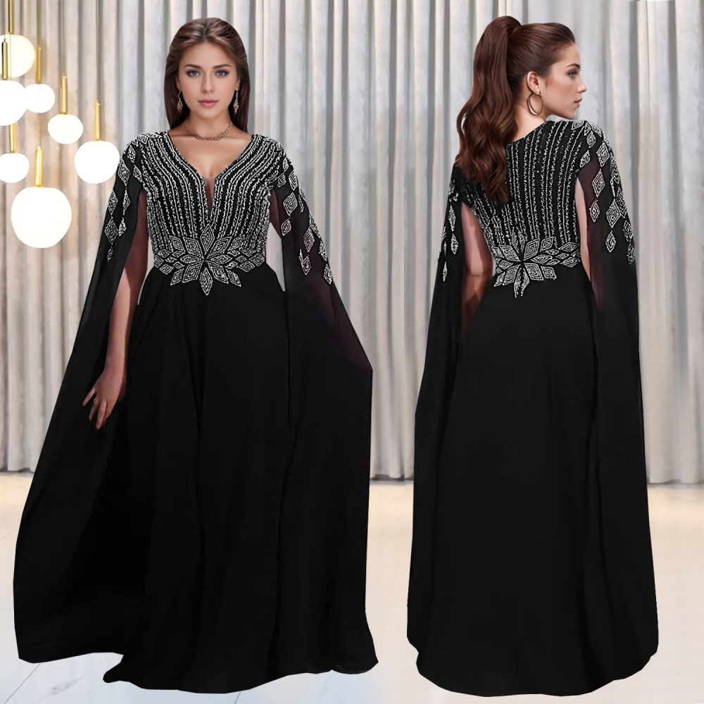 Chiffon perspective rhinestone European style dress for women