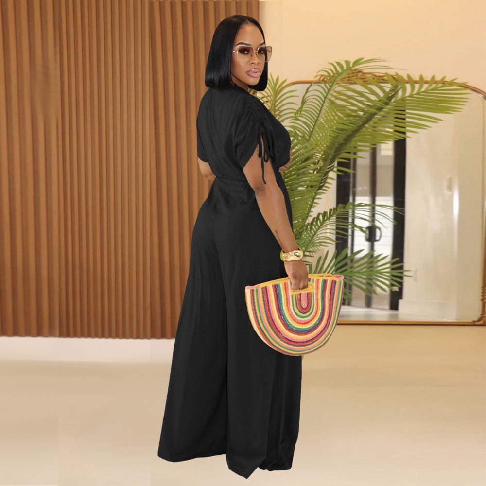 V-neck wide leg European style fashion jumpsuit for women