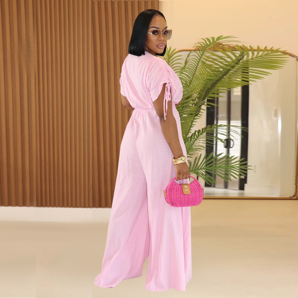 V-neck wide leg European style fashion jumpsuit for women