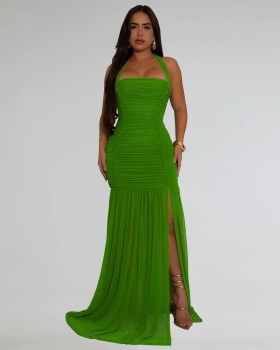 Split sexy gauze summer European style dress for women
