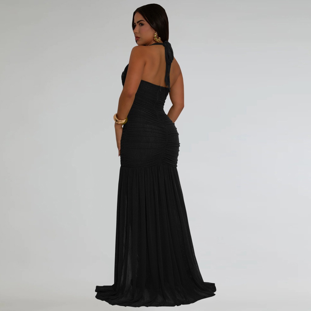 Split sexy gauze summer European style dress for women