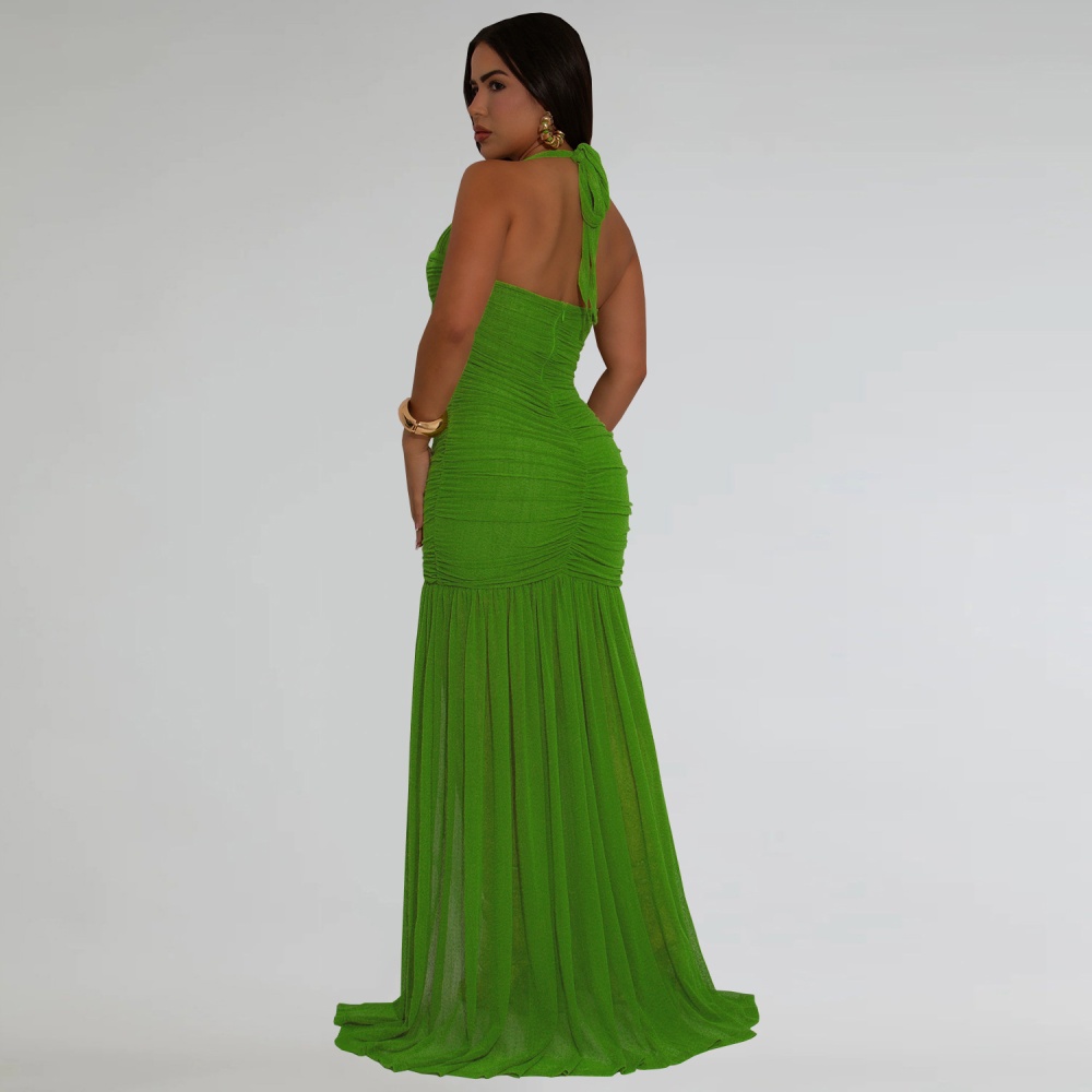 Split sexy gauze summer European style dress for women