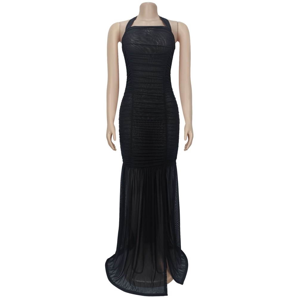 Split sexy gauze summer European style dress for women