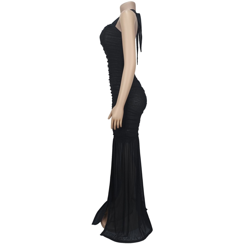 Split sexy gauze summer European style dress for women