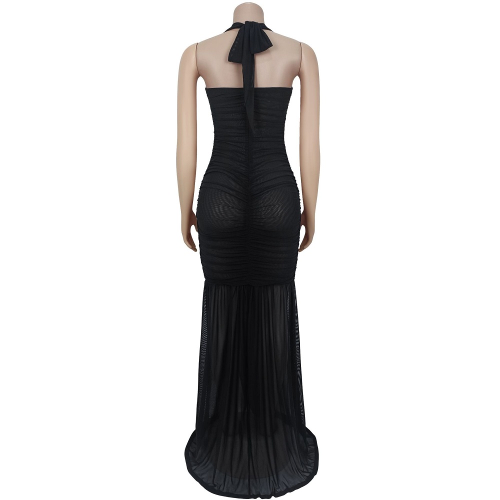 Split sexy gauze summer European style dress for women