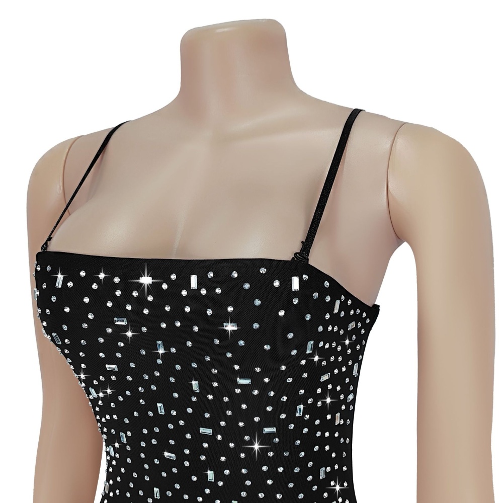 Fashion rhinestone sling split summer dress for women