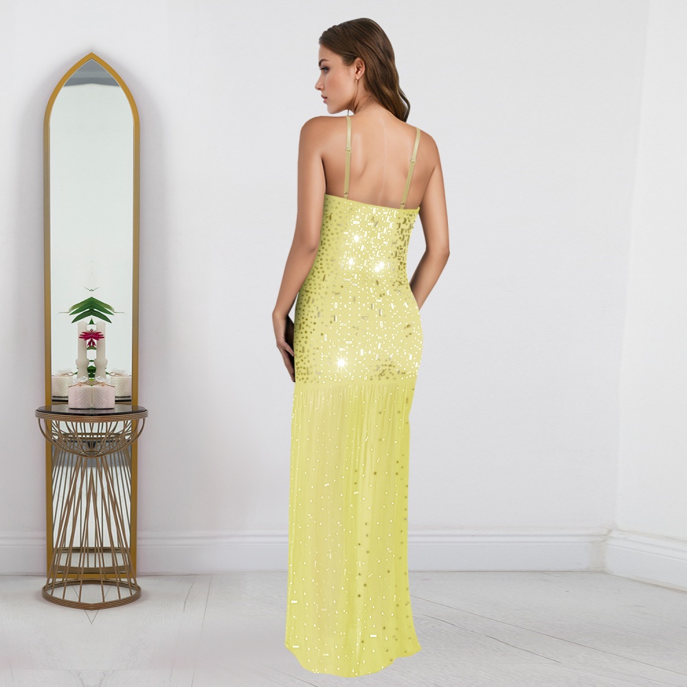 Fashion rhinestone sling split summer dress for women