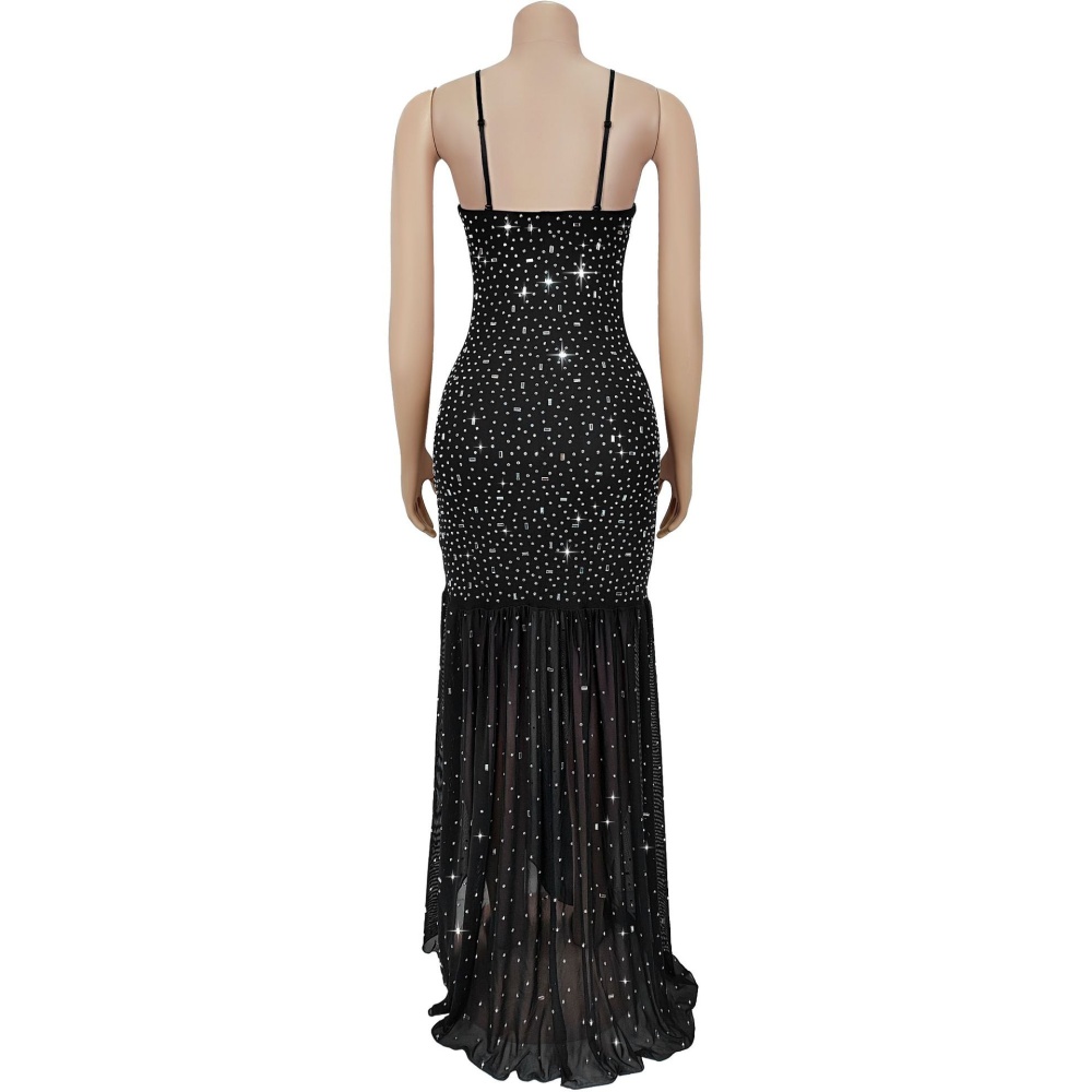 Fashion rhinestone sling split summer dress for women