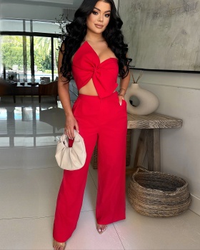 Bow Casual sexy European style fashion long pants 2pcs set