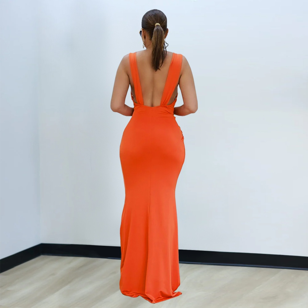 Halter sexy V-neck shoulder strap pure dress for women