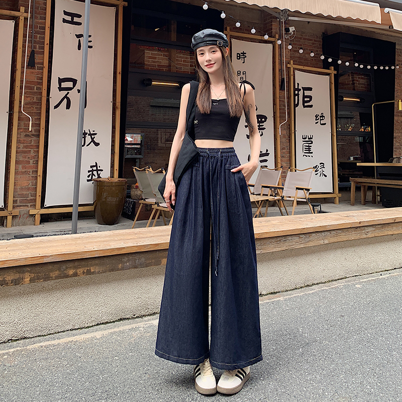 Flax lengthen wide leg pants ice silk suit pants