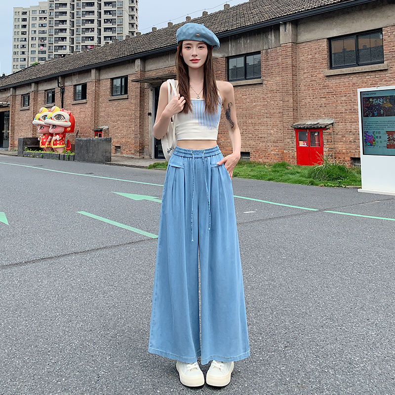 Flax lengthen wide leg pants ice silk suit pants