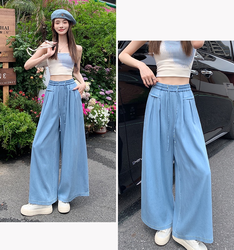 Flax lengthen wide leg pants ice silk suit pants