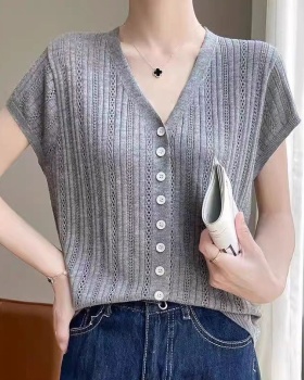V-neck short sleeve T-shirt summer Casual cardigan for women