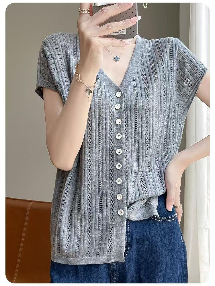 V-neck short sleeve T-shirt summer Casual cardigan for women