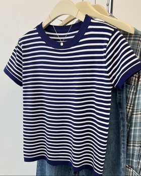 Summer stripe sweater ice silk T-shirt for women