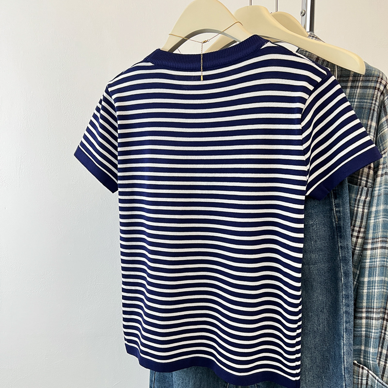 Summer stripe sweater ice silk T-shirt for women