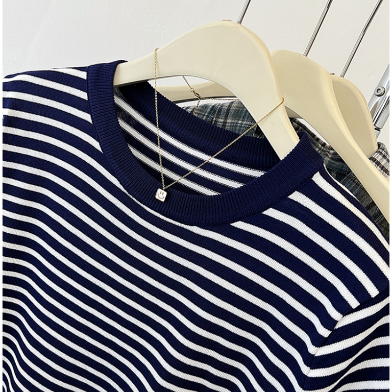 Summer stripe sweater ice silk T-shirt for women