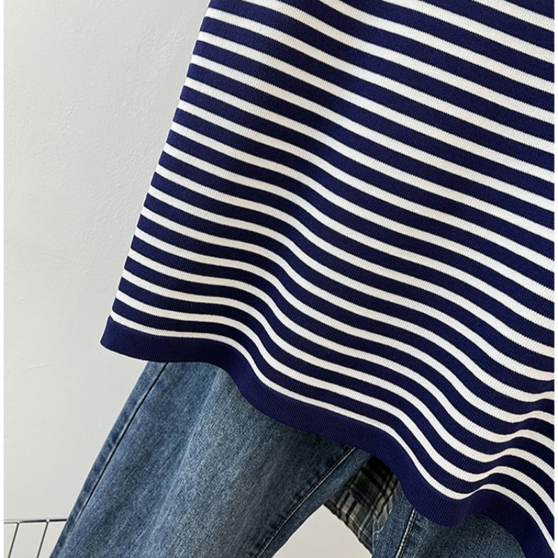 Summer stripe sweater ice silk T-shirt for women