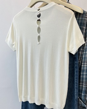 Hollow knitted shirts summer short sleeve tops for women