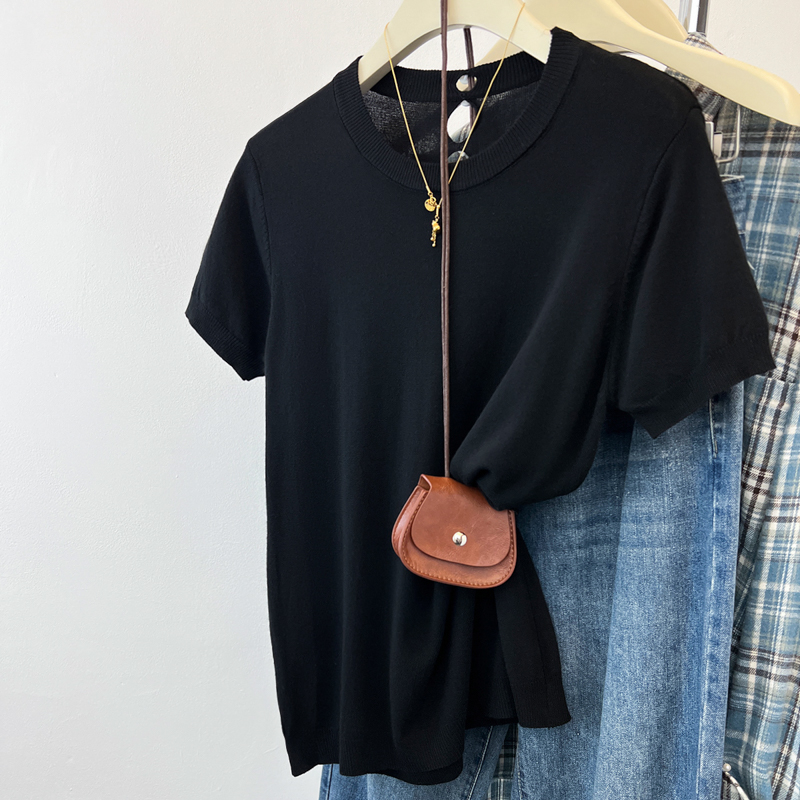 Hollow knitted shirts summer short sleeve tops for women