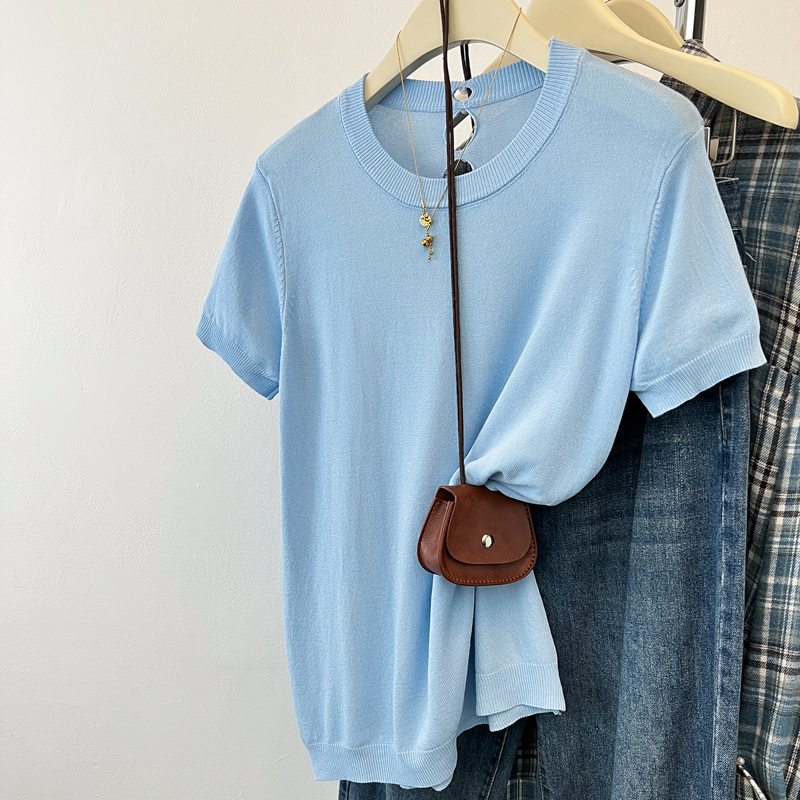 Hollow knitted shirts summer short sleeve tops for women