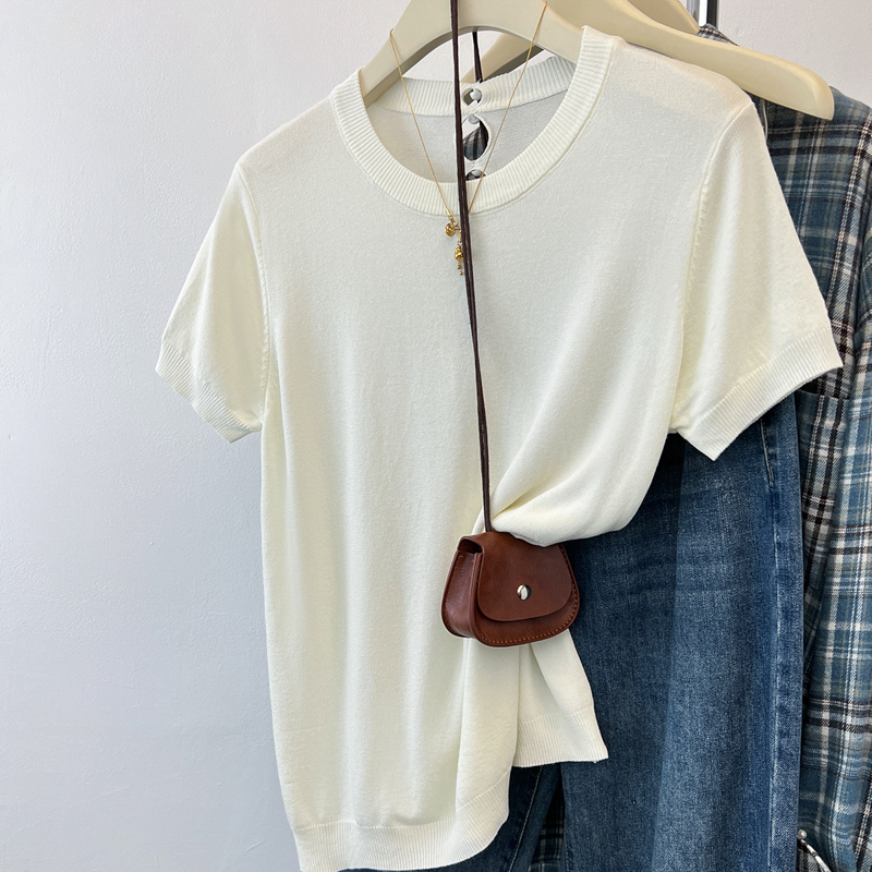 Hollow knitted shirts summer short sleeve tops for women