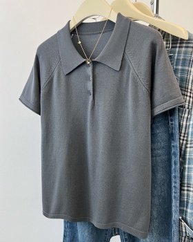 Short sleeve slim knitted T-shirt lapel summer tops
