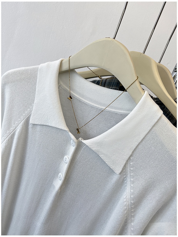Short sleeve slim knitted T-shirt lapel summer tops