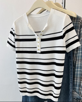 Ice silk mixed colors knitted summer stripe tops