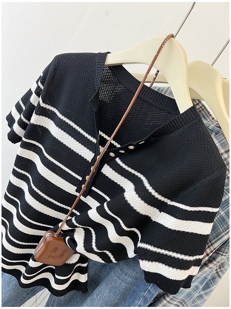 Ice silk mixed colors knitted summer stripe tops