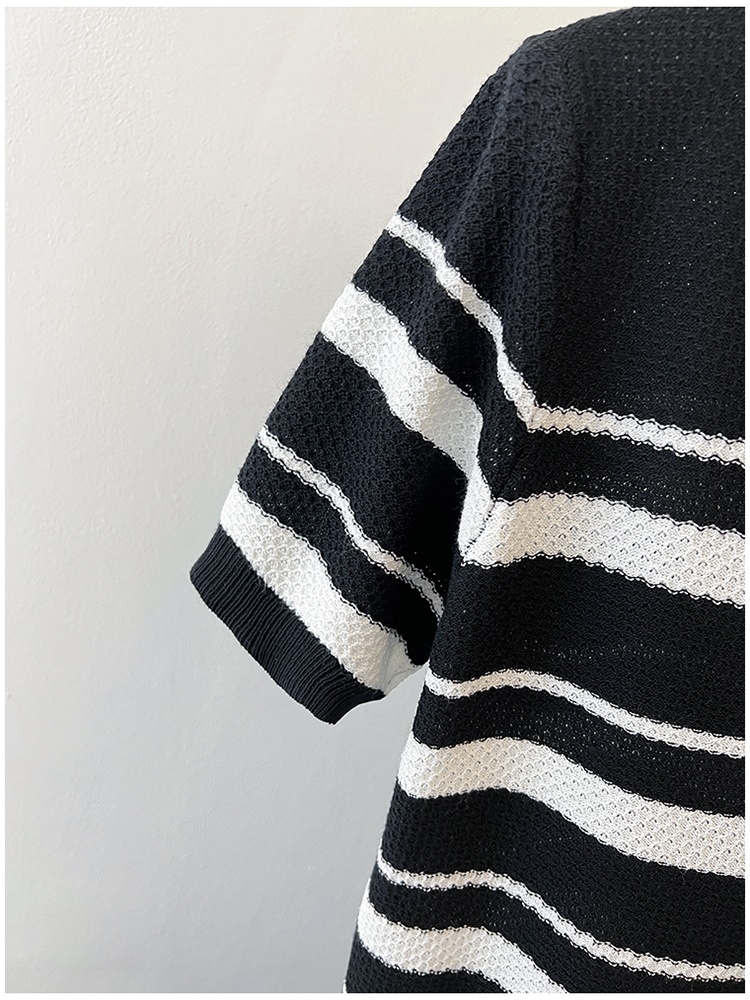 Ice silk mixed colors knitted summer stripe tops