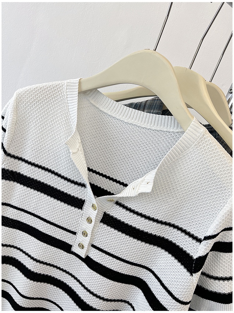 Ice silk mixed colors knitted summer stripe tops