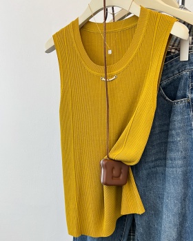 Ice silk round neck knitted summer sling vest for women