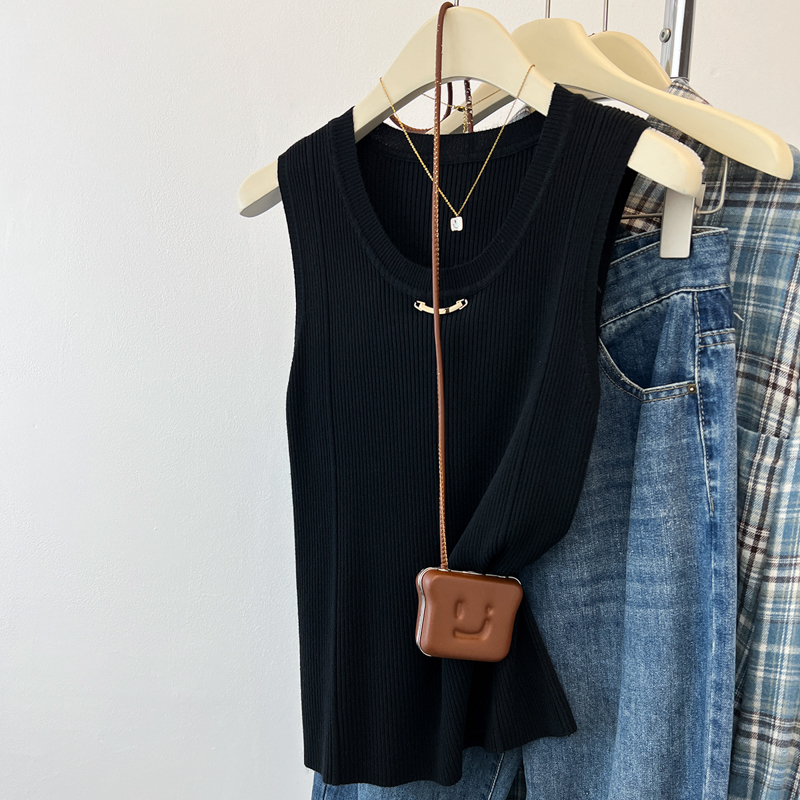 Ice silk round neck knitted summer sling vest for women