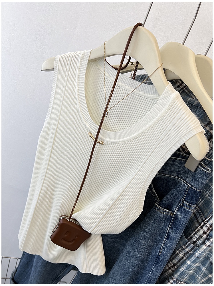 Ice silk round neck knitted summer sling vest for women