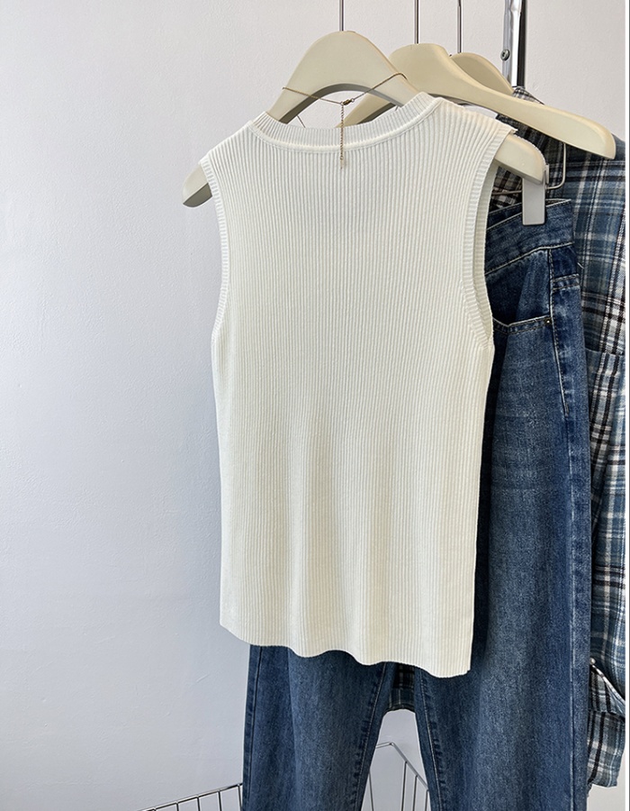 Ice silk round neck knitted summer sling vest for women