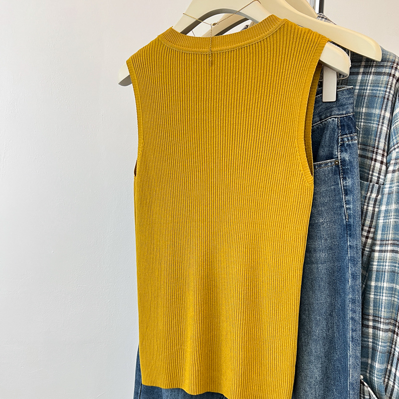 Ice silk round neck knitted summer sling vest for women