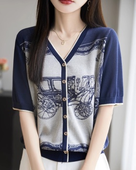 Summer retro T-shirt ice silk tops for women