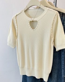 Hollow slim short sleeve tops summer beading T-shirt