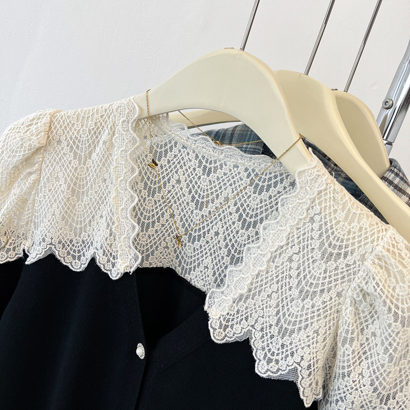 Knitted short sleeve splice summer cardigan for women