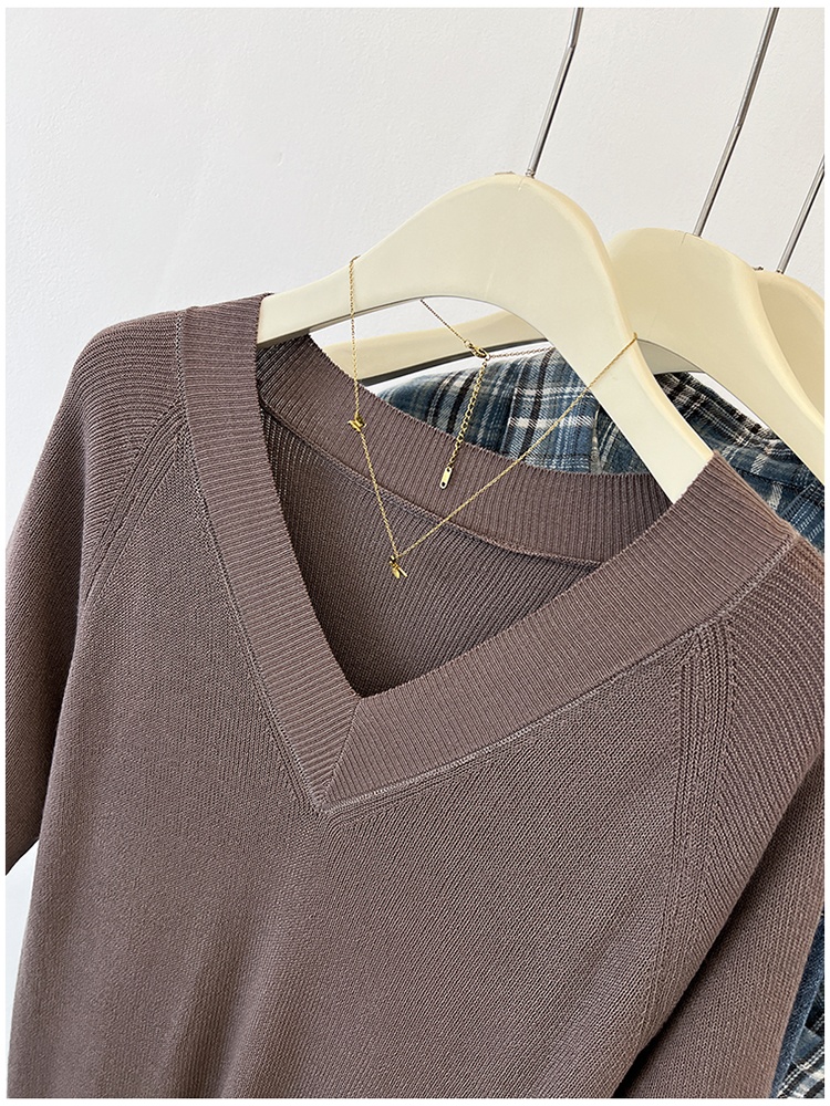V-neck ice silk T-shirt short sleeve tops for women