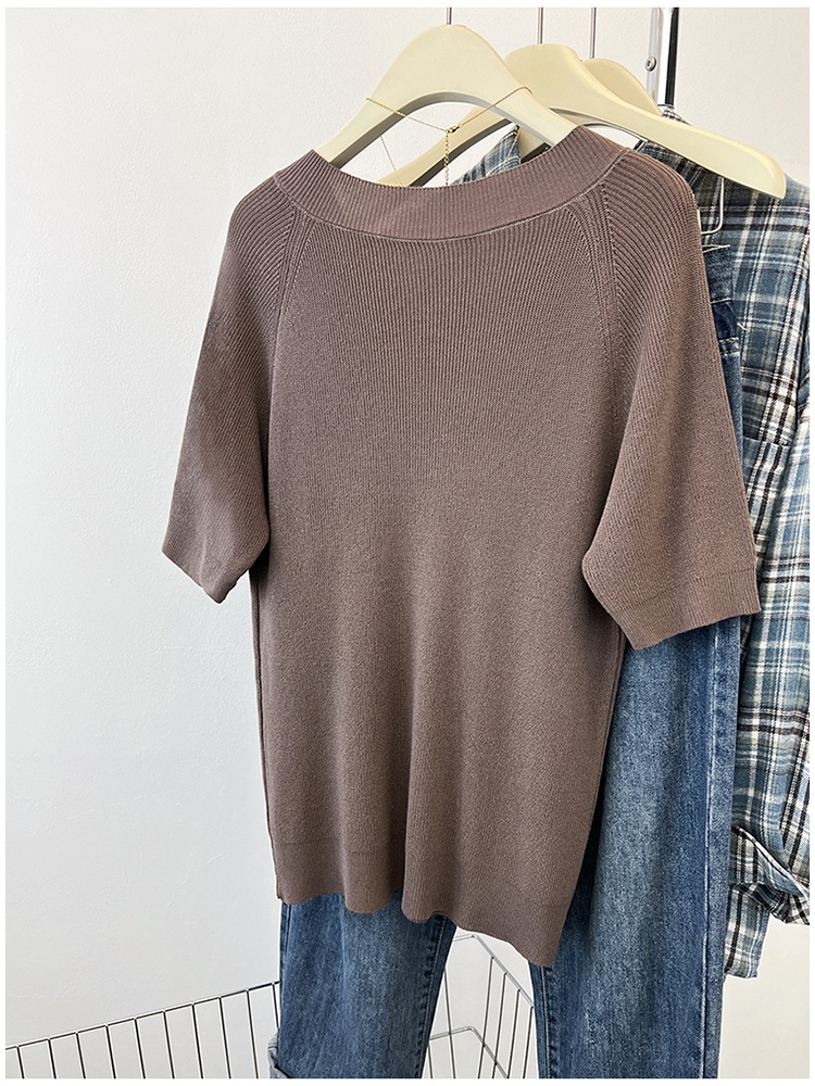 V-neck ice silk T-shirt short sleeve tops for women