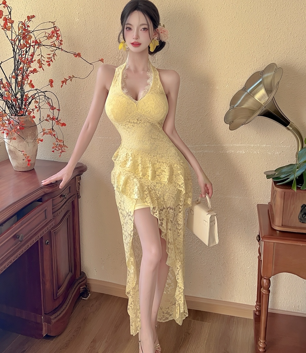 Slim enticement long dress V-neck pinched waist dress for women