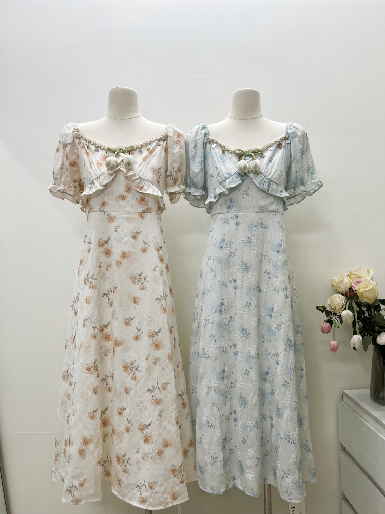 Flowers strapless beautiful dress jacquard wear long dress