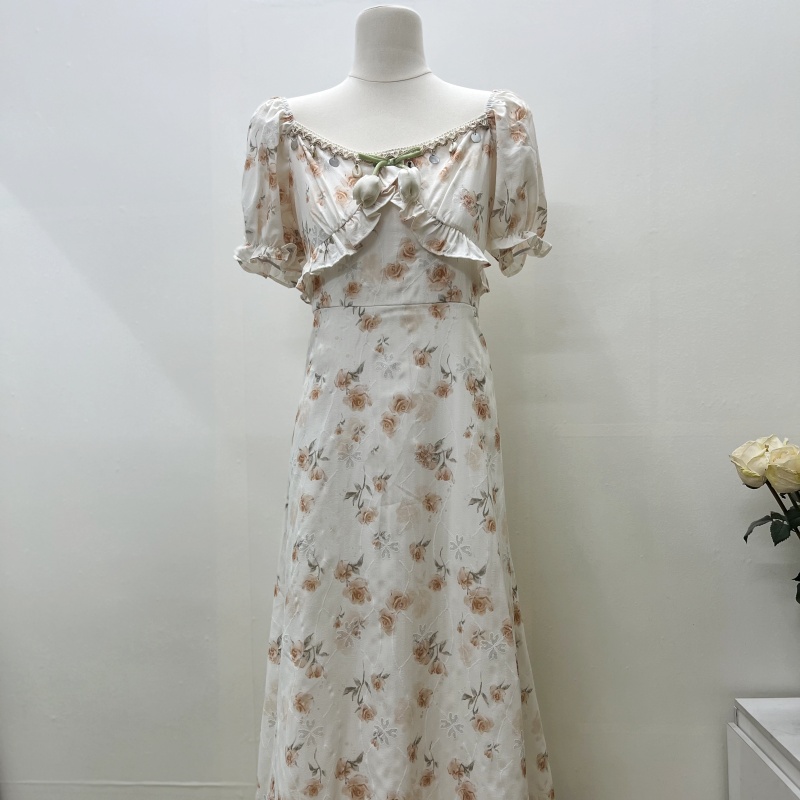 Flowers strapless beautiful dress jacquard wear long dress