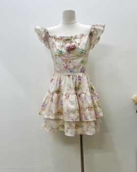 Maiden colors rainbow T-back spring printing strap dress